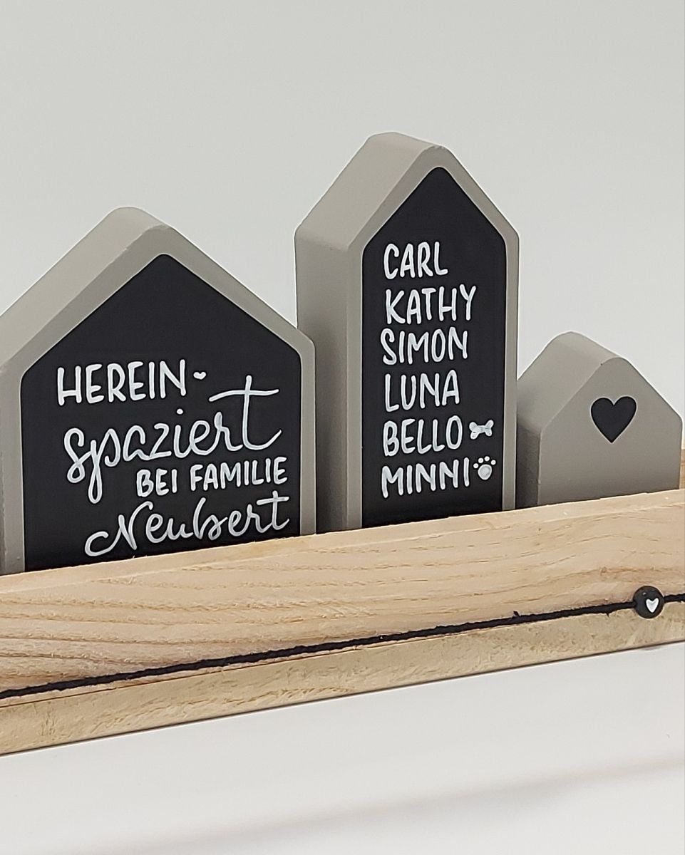 Set Häuser 4 Stück beige mit Holztablett ♥ individualisierbar